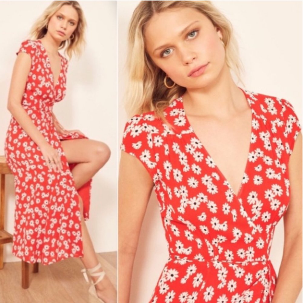 Reformation Carina Wrap Midi Dress in Oopsie
